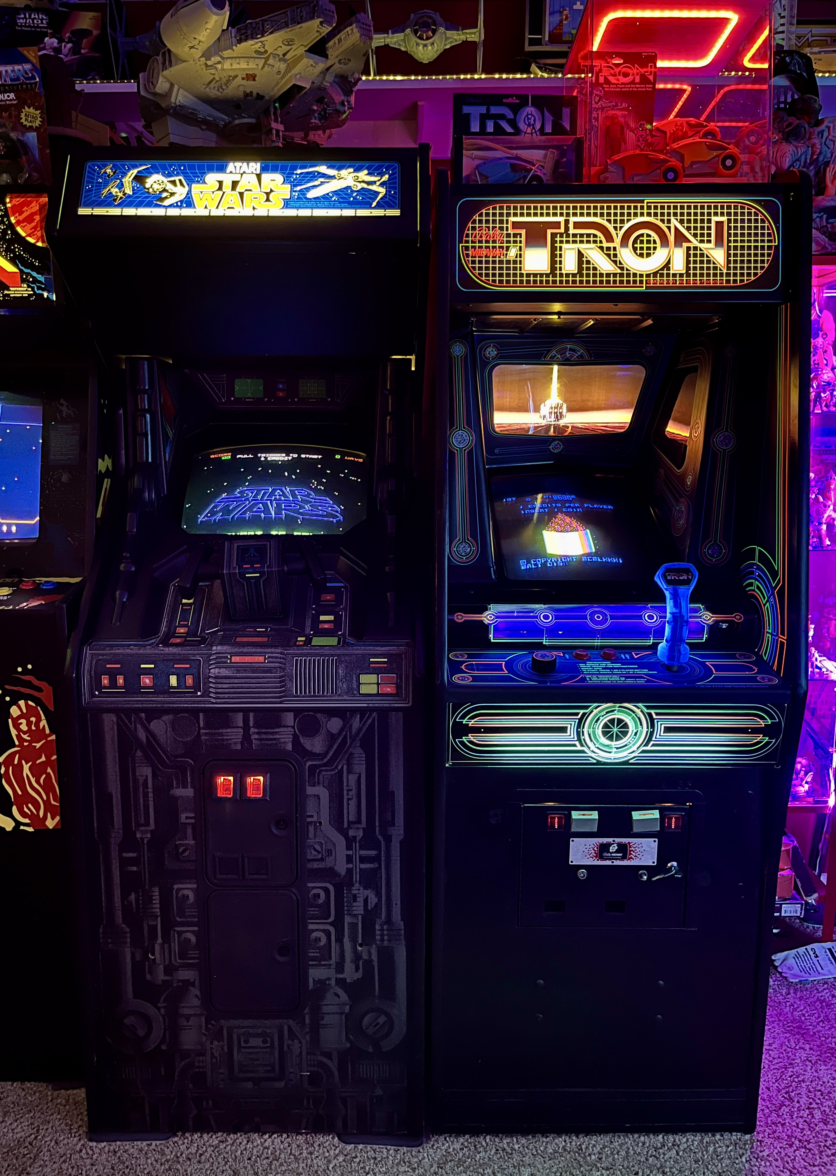 Restored Atari Star Wars and Tron arcade cabinets